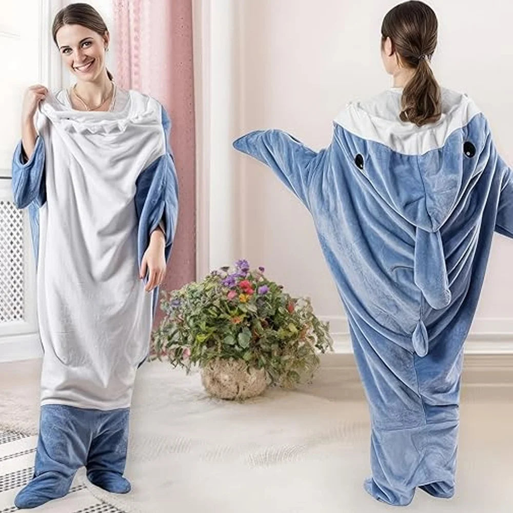 Cute Anime Cartoon Shark Jumpsuits Pajamas For Adults Couples Funny Onesize Role-playing Costumes Wearable Funny Nightdress