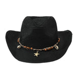 Women Men Straw Cowgirl Hat Starfish Shell Decor Western Panama Jazz Hat Summer Sun Hat for Travel Beach