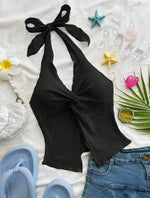 Sweet Bow-Tie Neckline Halter Topfor Women Hot Girl Solid-Color Cropped Knit Tank Top Summer Beach Outfit Female Clothes