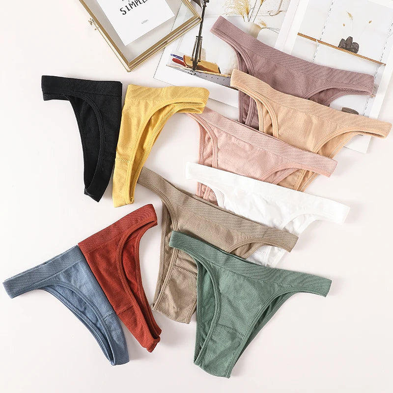 10Pcs/Set Women Seamless Panties Ribbed Underwear Sexy Lingerie High Leg Cut Female Sports Underpants Femme Thongs
