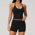 Summer 2Pcs Yoga Sets Women Camisole Slimming Sports Tank Top Pleate High Waist Shorts Fitness Suit Gym Running Excersize Wear