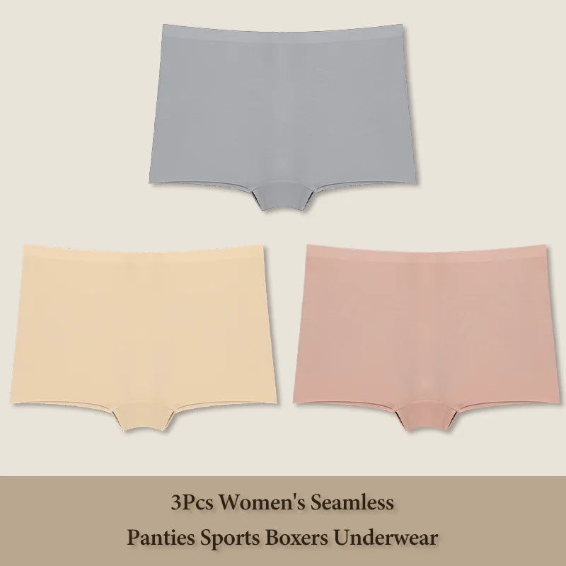 3Pcs Women's Seamless Sports Boxer Underwear Female Solid Color Panties Comfortable Briefs Cozy Lingerie Intimate Underpant S-XL
