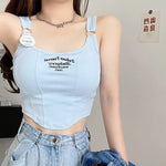 Letter Print Tank Top Women Cotton Bras Tops Hot Girls Streetwear Underwear Built In Bra Small Cup Crop Top Padded Camisole
