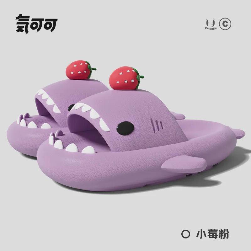 2025 New Shark Slippers Women Men Summer Shoes Cute DIY Strawberry Indoor Street Sandals Girls Boys Beach Shower Slides