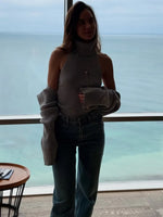 Trendix Knit Tank Top Sets For Women Fashion High Neck Vest And Long Sleeve Shawl 2 Piece Suits Sexy Backless Knitwear Top Femme