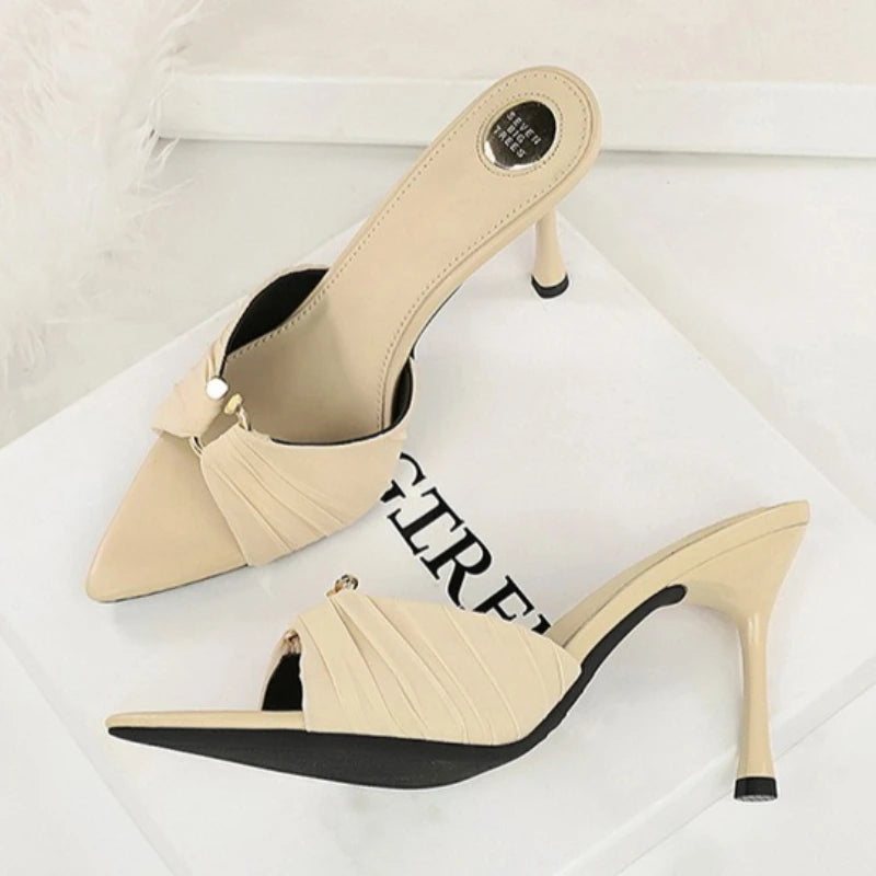 BIGTREE Summer Woman Slippers Fashion Open Toe Thin High Heels Shoes Street Style Stripper Party Slides Zapatos De Mujer