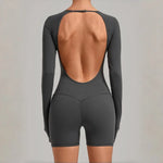 Women's Yoga Jumpsuits Sports Fitness Hip-lifting Long-sleeved Backless Running Training Workout Gym Shorts One-piece Bodysuits
