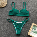 Sexy Micro Bikini Swimwear Women 2025 Solid Green Swimsuit V Neck Push Up Bandage Thong Swimming Suit Bathing Suit Mini Bikinis