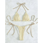 Sexy Wrinkled Halter Brazilian Bikini Female Swimsuit Women Swimwear Two-Pieces Bikini Set Bather Bathing Suit Swim Lady V4101
