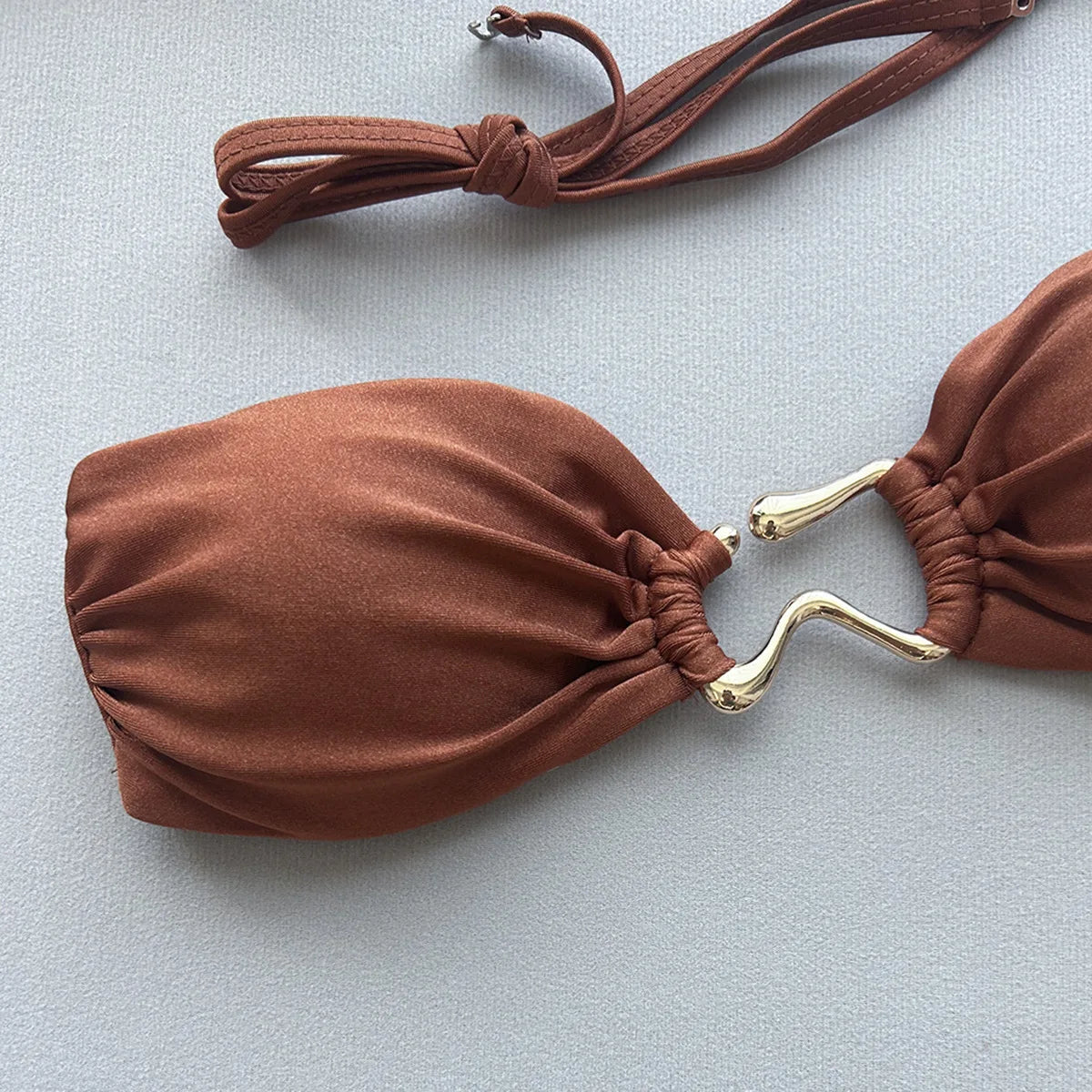 DEKA Bandeau Bikini Summer Beach Classic Strapless Swimsuit Women Sexy Tie Side Shiny Metal Hardware Ring Bandeau Bikni Beach