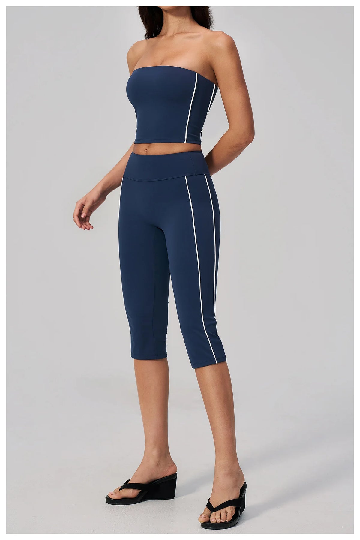 Color Blocked Strapless Yoga Suit 2 Pieces Women Sports Bra High Waist Leggings Fitness Suit Outwear Running Push Up Tracksuit