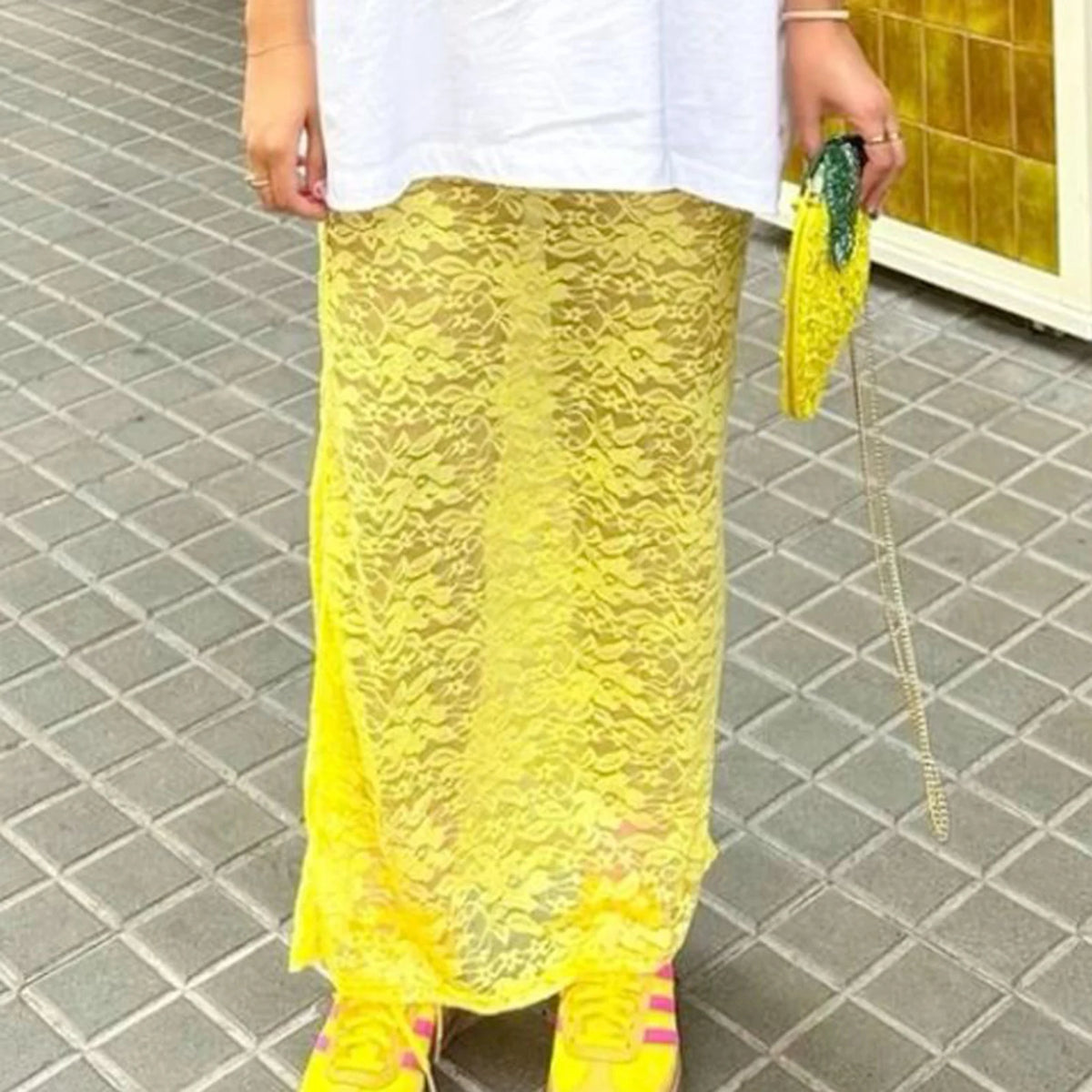 Women's Summer Lace Long Skirts Elegant Low Waist Solid Color See-Through Midi Skirts Slim Fit Skirts
