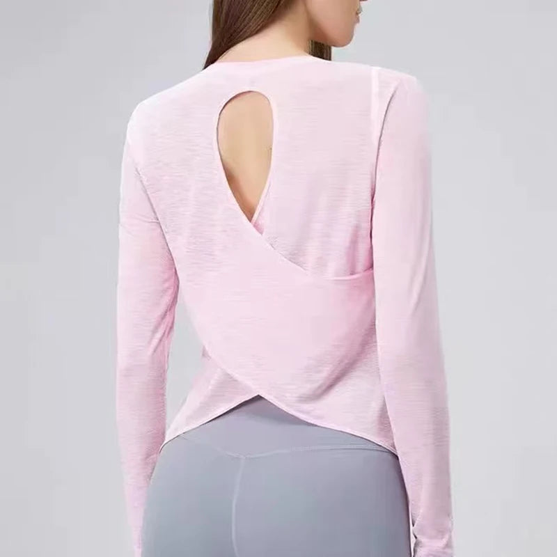 Autumn Thin Loose Long Sleeve Gym Breathable Yoga Blouse Hollow Beauty Back Running Cross Yoga Clothing Fitness Pilates Top Suit