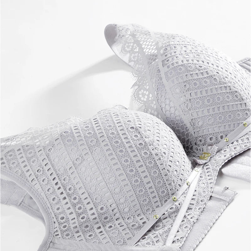 Women Lingerie White Lace Bras Hollow Out Ultrathin Push Up Bra Transparent Brassiere Sexy Underwear Plus Size Autumn 6020