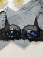 Women's Sexy Lace Splice Floral Pattern Bra Set with Steel Ring Gathered Support Easy Wash Quick Dry Underwear Set YS2991