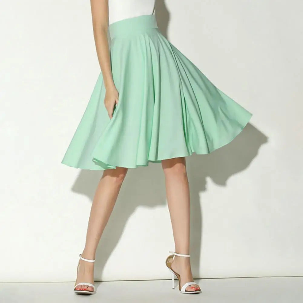 Women Skirt Elastic High Waist A-Line Style Skirt Solid Color Large Hem Skater Skirt Bohemia Style Skirts Women's skirt