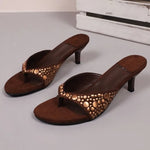 2026New Retro Rivet Suede Stiletto Fashion Herringbone Sandals and Slippers Women's Feet All-match High-heeled Women's Shoes