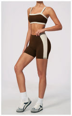 Summer Color Blocking Yoga Suit Women Shockproof Slim Sports Bra High Waist Hip Lift Shorts Gym Running Fitness Sets Tracksuit