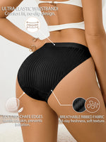 Ribbed Women High Cut Thong Solid Elastic Waistband Panties Soft Breathable Skin Friendly Ladies Underwear