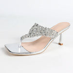 NASBAVI 7cm Thin-heeled Flip-flops for Summer, Shiny Rhinestones, Square-toed, Open-toed, Hermeted Casual Outerwear for Women