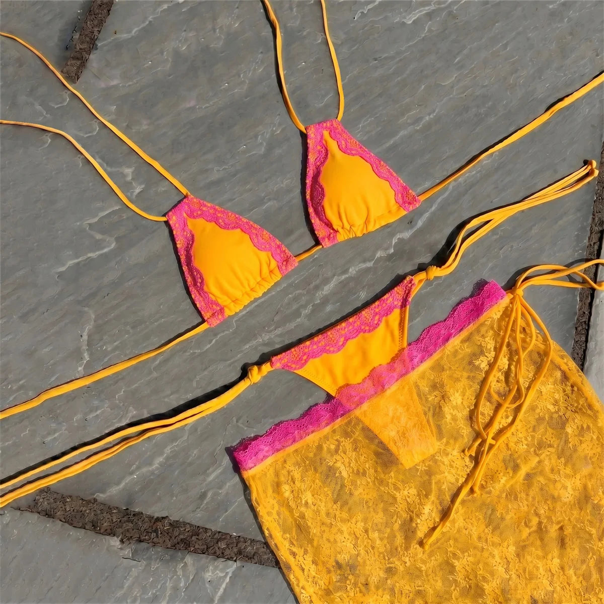 Lace 3Pcs Micro Bikini Set Sexy Women Swimsuit 2026 New Swimwear Female Push Up Swim Suit Bandeau Biquini Beachwear Bathingsuit