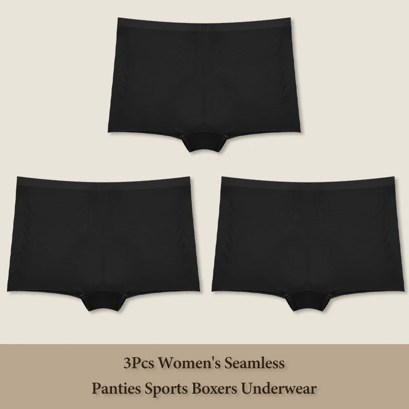 3Pcs Women's Seamless Sports Boxer Underwear Female Solid Color Panties Comfortable Briefs Cozy Lingerie Intimate Underpant S-XL