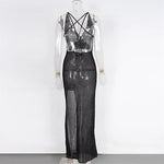 S - XL V Neck Slit Long Dress Sexy Mesh Backless Knitted Crochet Tunic Beach Cover Up Cover-ups Beach Dress Beachwear V3767B