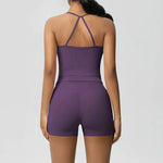 Women's Slim Shoulder Yoga Vest High Waisted Waist Hugging Naked Yoga Three Part Shorts Exercise Set Popular Fitness Clothing