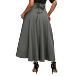 Fashion Women's Ladies Solid Color Bandage Pleated Cocktail Party High WaistSummer A Line Skirts With Pocket