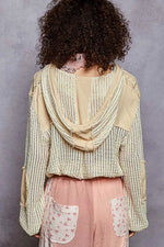 POL Texture Woven Button Down Hooded Shirt with Drawstring Hem
