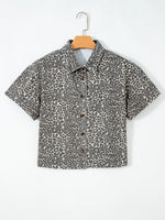 Leopard Print Short Sleeve Denim Shirt