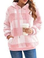 Full Size Plaid Sherpa Drawstring Hoodie Plus Size