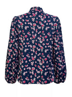 Printed Bow-Tie Neck Long Sleeve Blouse