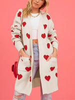 Heart Pattern Open Front Longline Cardigan