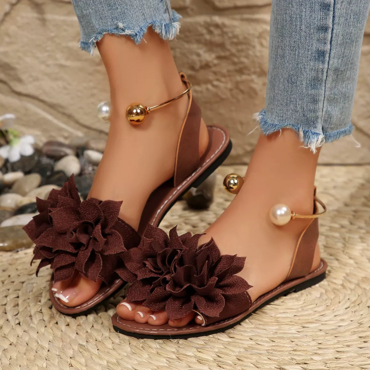 Floral Decor Flat Sandals
