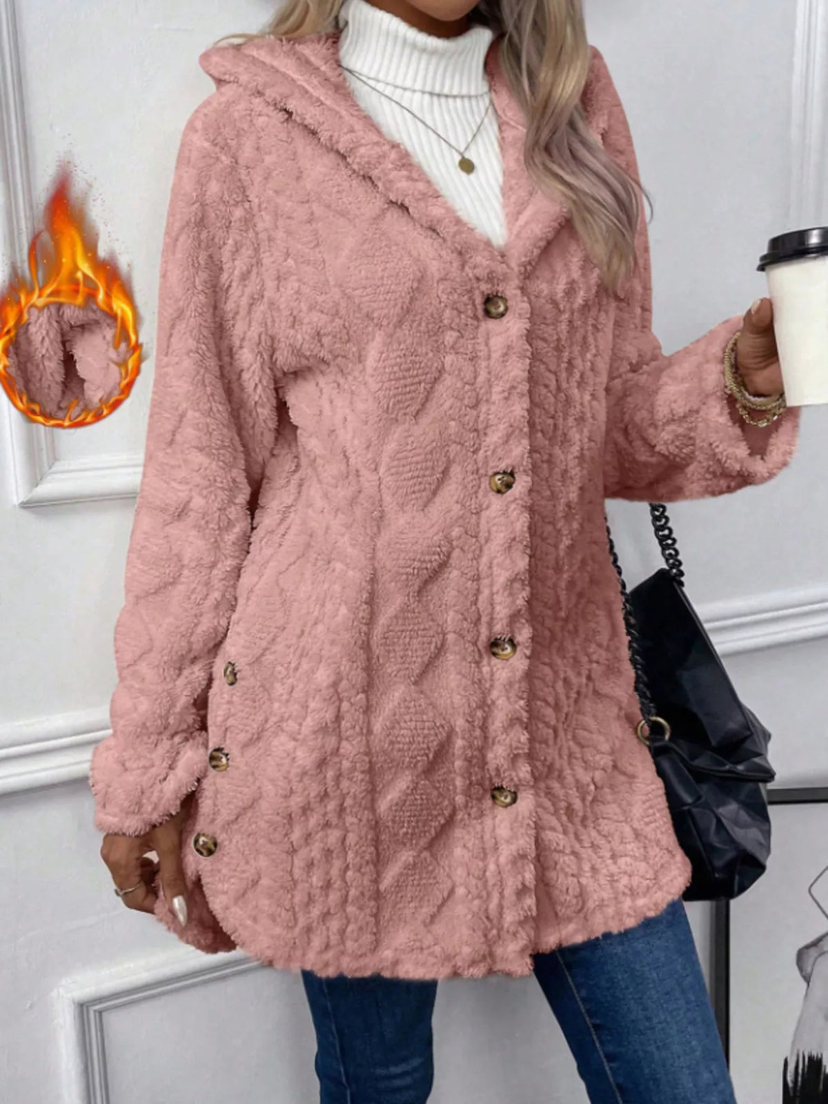 Full Size Button-Down Hooded Outerwear Plus Size