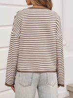 Striped Button-Down Knit Cardigan