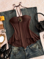 Embellished Front Halter Neck Cami