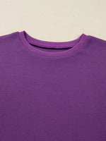 Solid Color Raw Seam Patchwork Ribbed Drop Shoulder Sweatshirt
