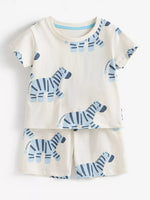 Children's Zebra Print Round Neck Tee and Shorts Set