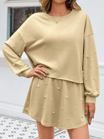 Pearl Embellished Round Neck Top and Skort Set