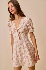 SO ME Floral Lace TrimedShort Sleeves Mini Dress
