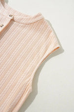 Textured Button Front Wide Leg Cap Sleeve Jumpsuit