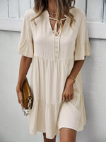 Boho Ruffle Sleeve Button Down Tiered Mini Dress