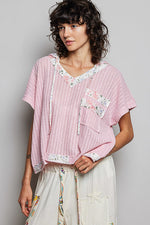 POL Short Sleeve Hooded Top with Back-Open Detail