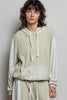 POL Mixed Knit Contrast Print Sleeve Hoodie with Kangaroo Pocket