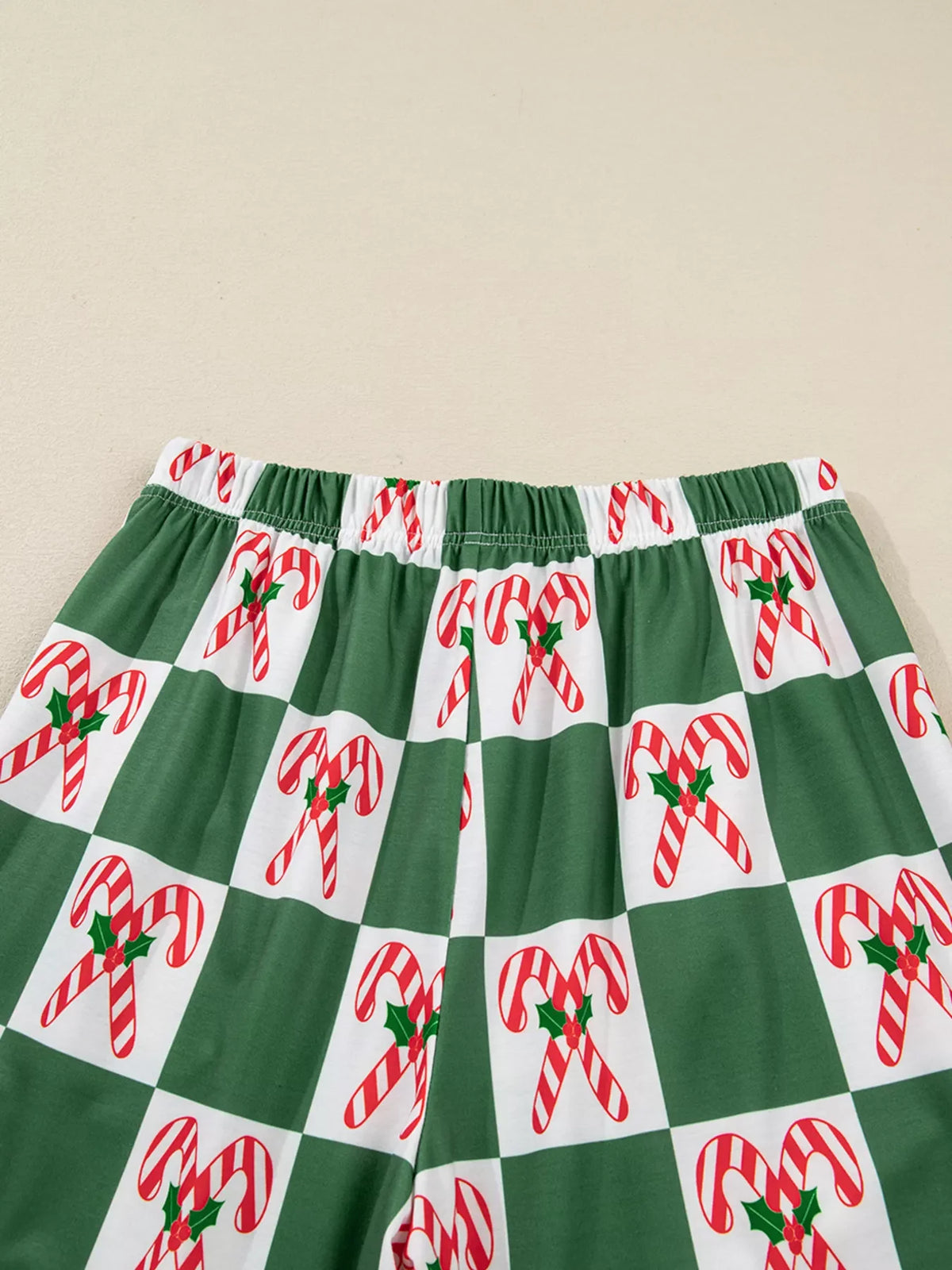 Candy Cane Checkered Pattern 2pcs Pajama Set