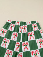 Candy Cane Checkered Pattern 2pcs Pajama Set