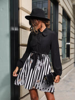 Striped Tie Front Long Sleeve Mini Dress