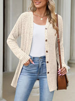 Ribbed Knit Hooded Button-Down Cardigan